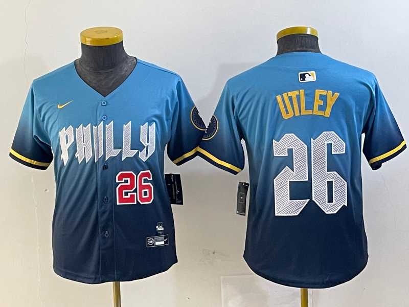 Youth Philadelphia Phillies #26 Chase Utley Blue 2024 City Connect Limited Stitched Jerseys->mlb youth jerseys->MLB Jersey